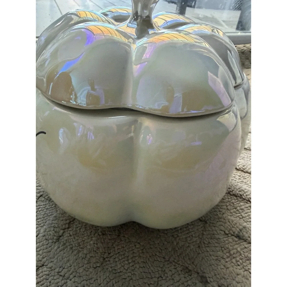 Rae Dunn White Iridescent MAGIC Halloween Pumpkin Canister